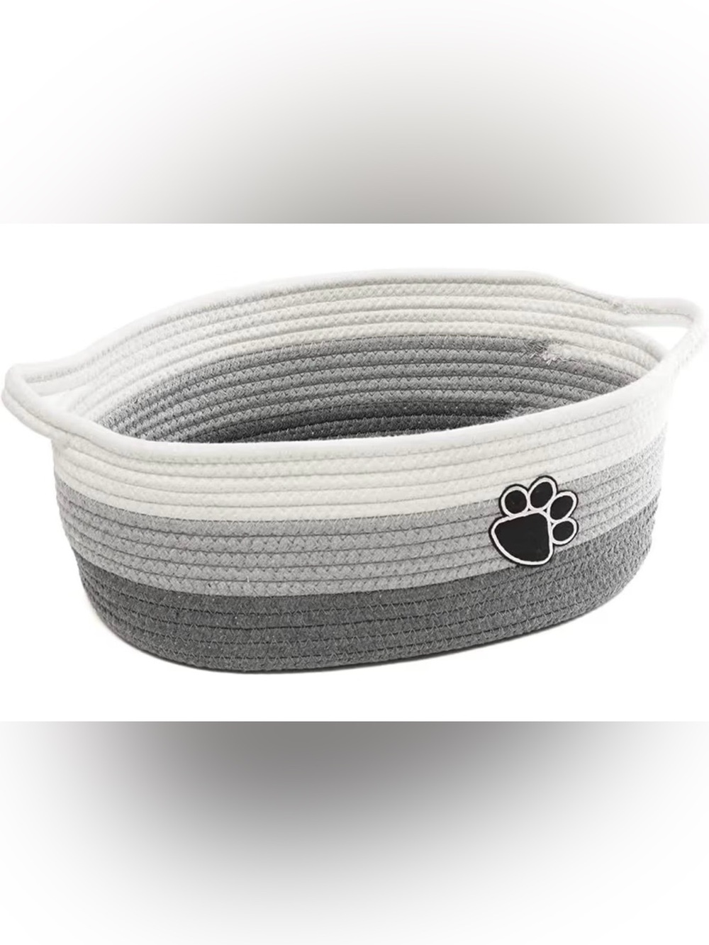 Gray and White Pet Basket with Paw Print